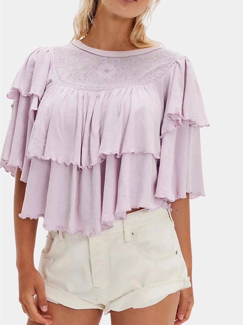 Free People Lavender Crochet Knit Top